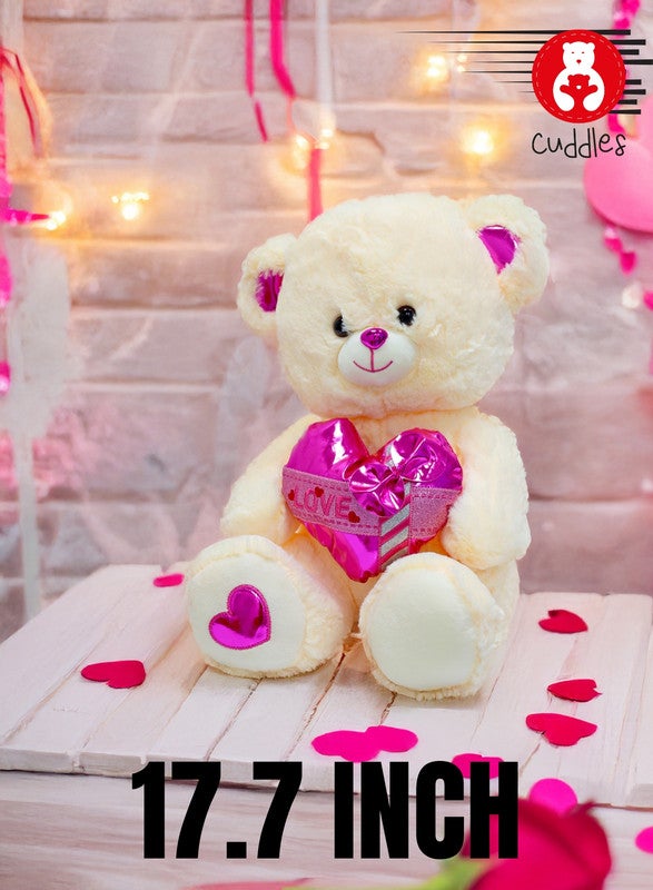Cuddles Valentines Day Gifts for Him & Her, Teddy Bear with Heart, 45cm Soft Stuffed Bear Plush Toy, Gifts for Girlfriend Boyfriend, White - Image 2